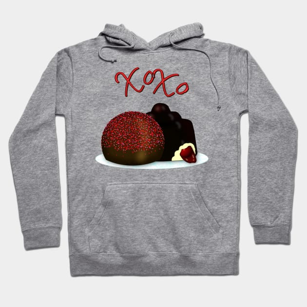 XOXO Valentine Bonbon and Dark Chocolate Covered Cherry Hoodie by ButterflyInTheAttic